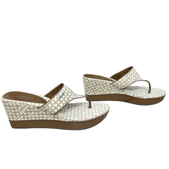 NWOT Coach Felecia Monogram Leather & Fabric Thong Women's Wedges size 10 - Picture 1 of 12